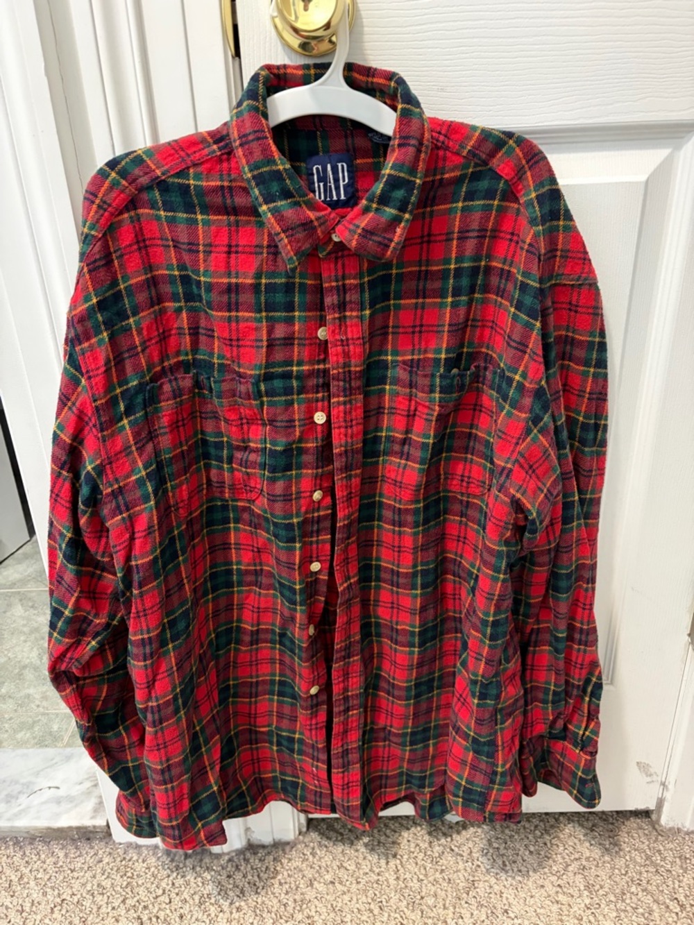 GAP Red, Green Plaid Flannel Button-Down Shirt - Size Large
